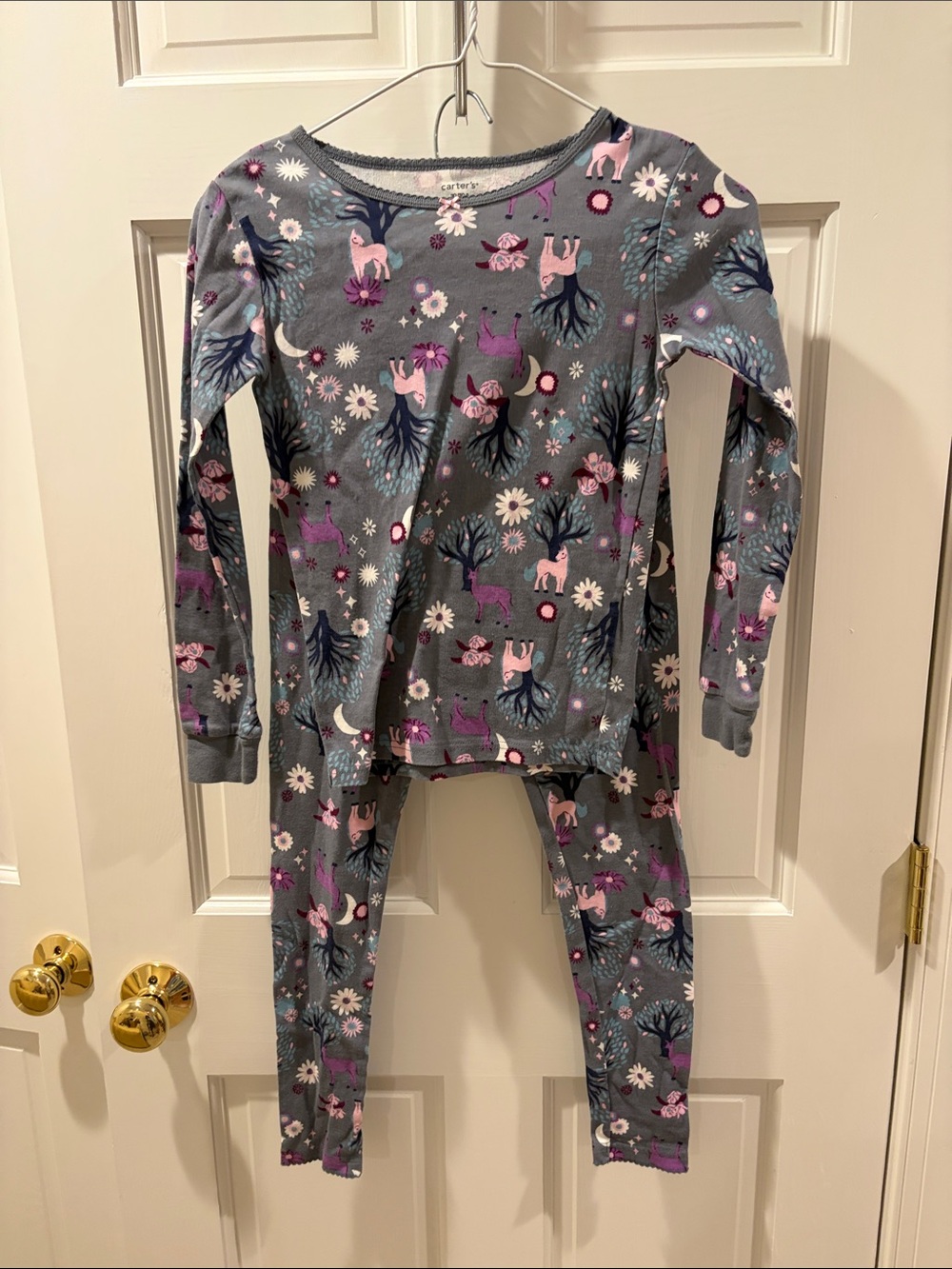 Carter's Gray Unicorn Floral Long-Sleeve Pajama Set with Pink and Purple Accents
